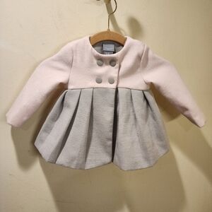 TAHARI baby Girl pink and gray Pea Coat Jacket size 12M